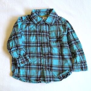 carter's blue plaid cotton flannel button down shirt 18 months baby boy